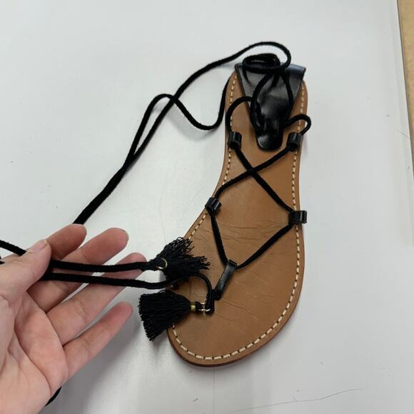 Soludos Sandals Womens 8 Black Tassel‎ Lace Up Gladiator Open Toe Shoes - Picture 6 of 8